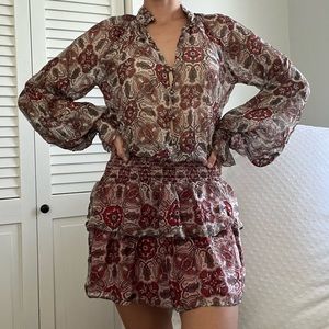 Ramy Brook paisley printed multicolor ruffle dress elastic size Small
